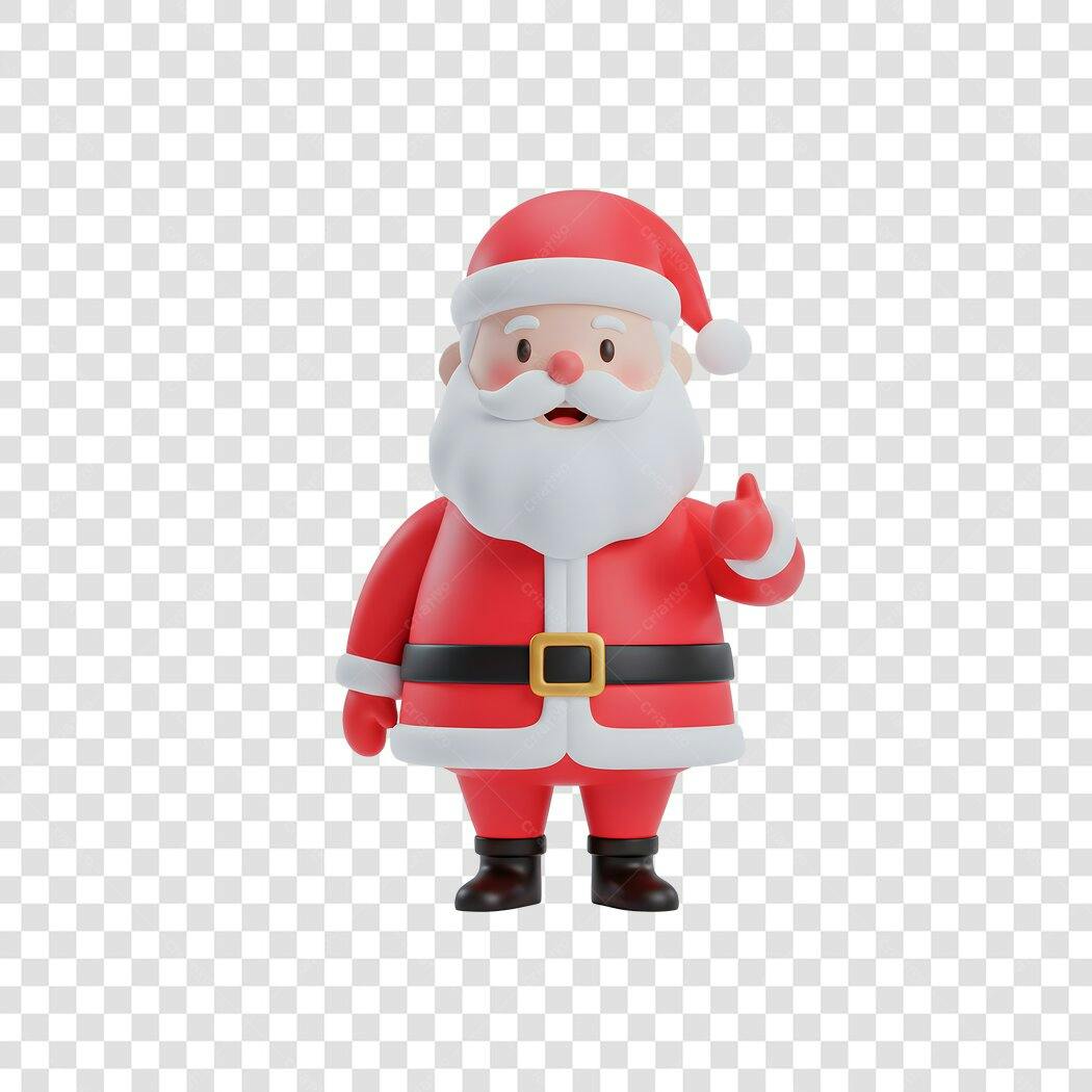 Personagem 3D Papai Noel Festivo com Polegar para Cima para Natal PNG com fundo transparente