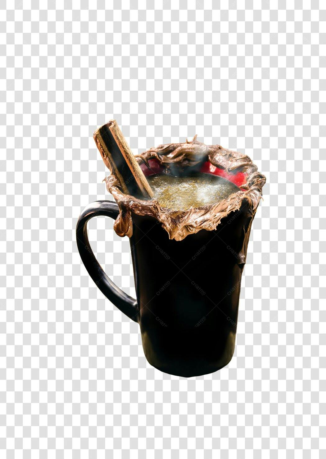 Caneca de Chocolate Quente com Canela Inverno PNG com fundo transparente