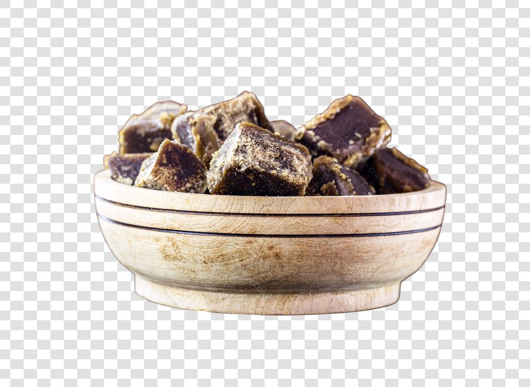Alimento rapadura em tigela de madeira PNG com fundo transparente