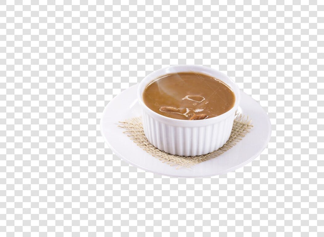 Sobremesa Pudim Doce de Leite em Ramekin Branco PNG com fundo transparente