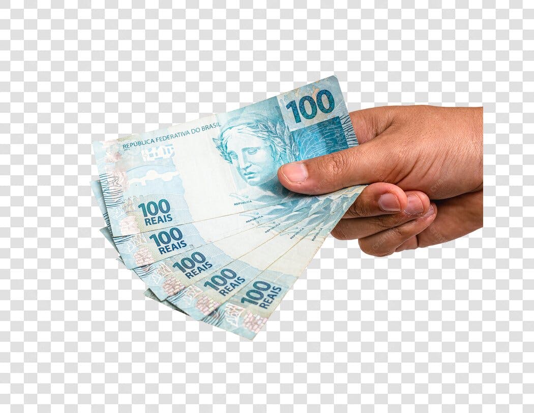 Recurso Gráfico Mão Segurando Notas de 100 Reais Brasileiros Finanças PNG com fundo transparente