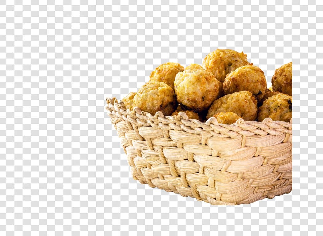 Imagem para Menu Bolinhos Fritos em Cesta de Palha PNG com fundo transparente