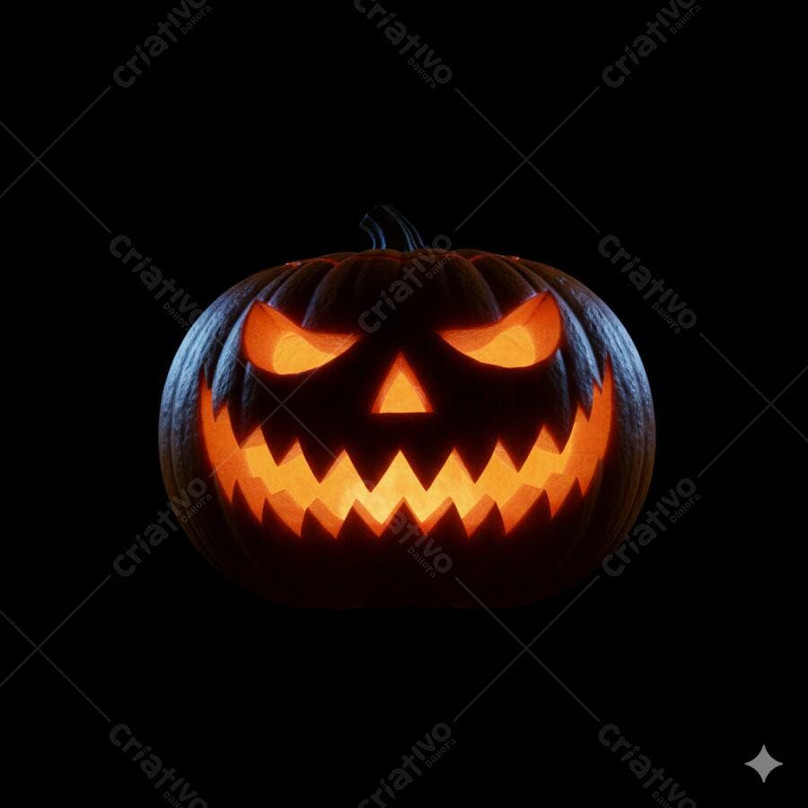 Abóbora de Halloween assustadora com luz laranja brilhante escura
