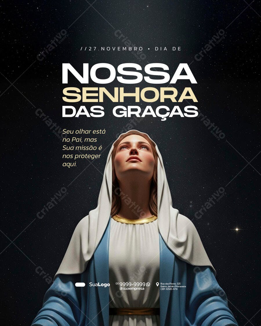 Flyer Religioso Dia de Nossa Senhora das Graças Psd Editável