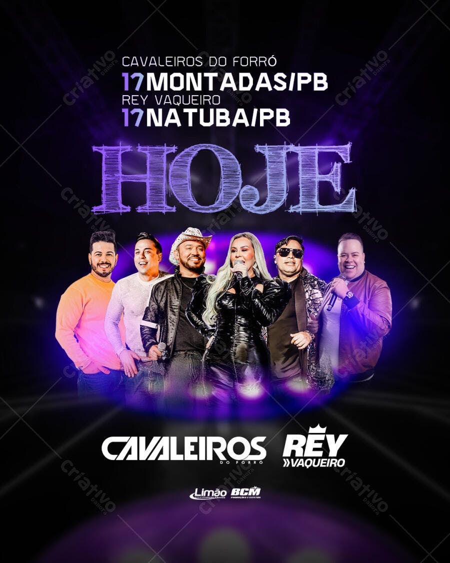 Flyer de Show Cavaleiros do Forró e Rey Vaqueiro HOJE PSD Editável