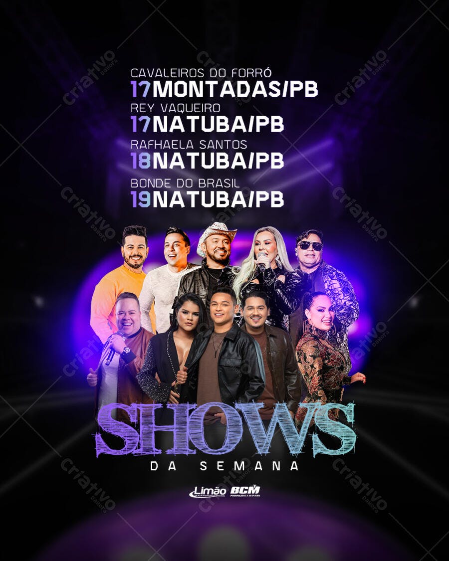 Flyer Shows da Semana Cavalheiros do Forró e Bonde do Brasil Psd Editável