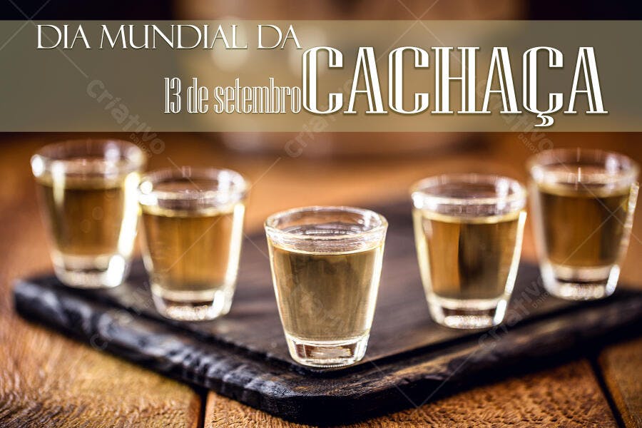 Copos de cachaça em madeira rústica Dia Mundial da Cachaça 13 de setembro