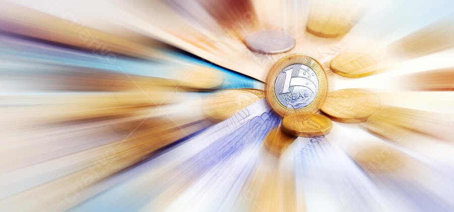Moeda de 1 Real brasileiro com efeito de zoom blur financeiro dinâmico