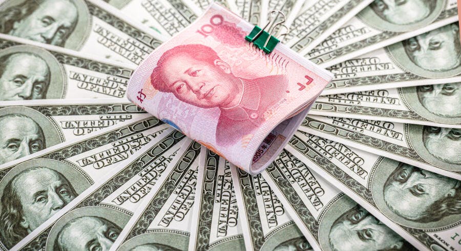 Dinheiro Chinês Yuan sobre Dólares Americanos economia global