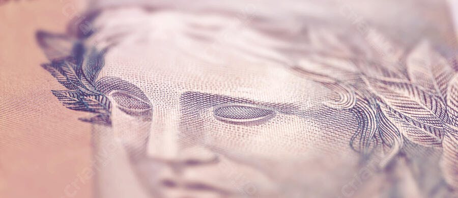 Cédula de Real brasileiro efigie da República detalhe macro olhos e rosto