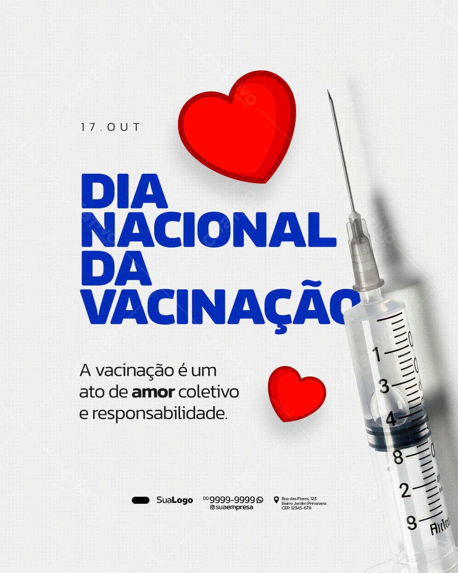 Flyer para Dia Nacional da Vacinação Seringa Coração PSD Editável
