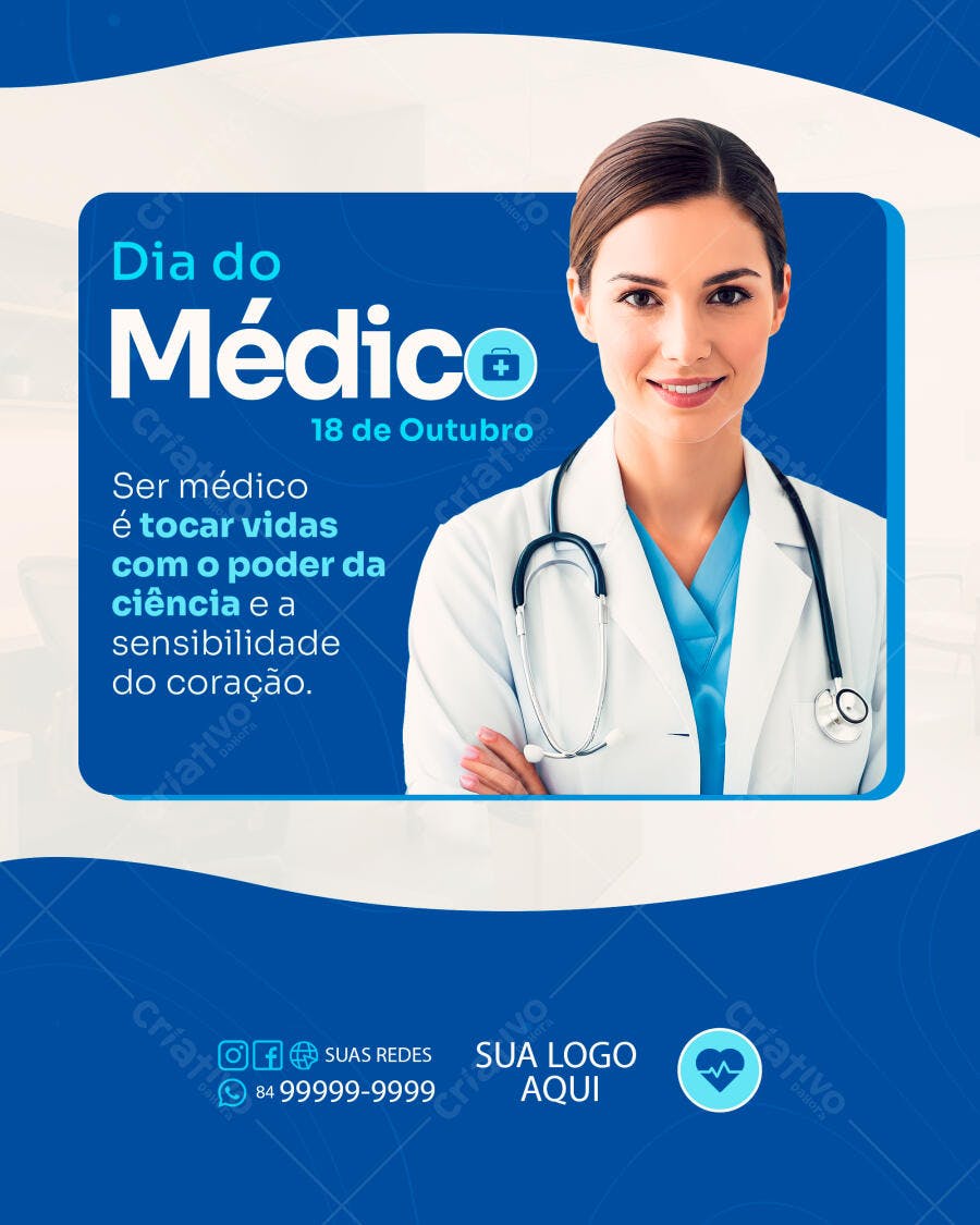 Post Redes Sociais Dia do Médico com Doutora PSD Editável