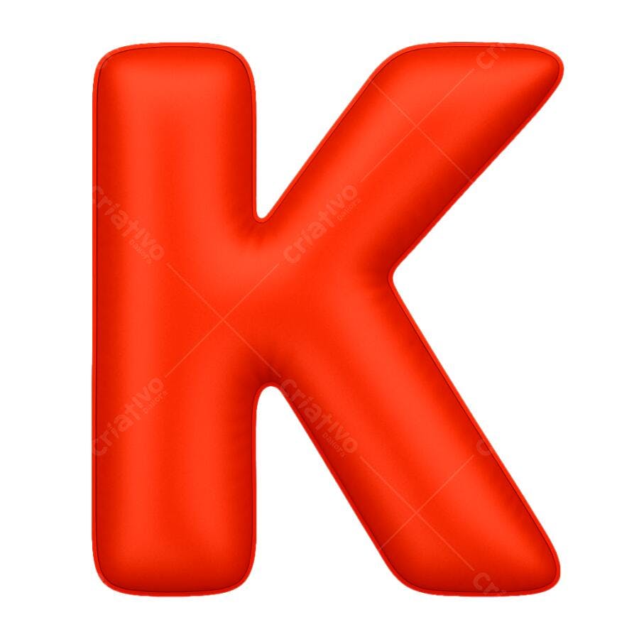 Letra K 3D vermelha para alfabeto e monograma PNG com fundo transparente