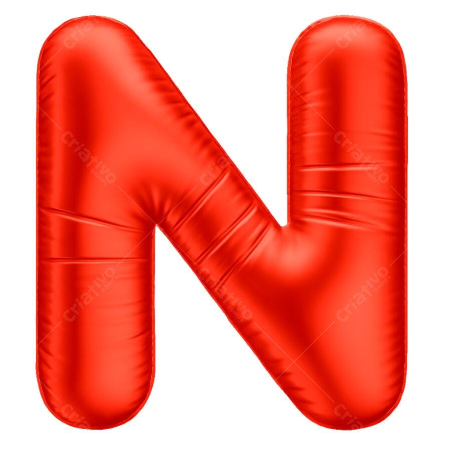 Letra N Balão Vermelho 3D para Aniversário PNG com fundo transparente