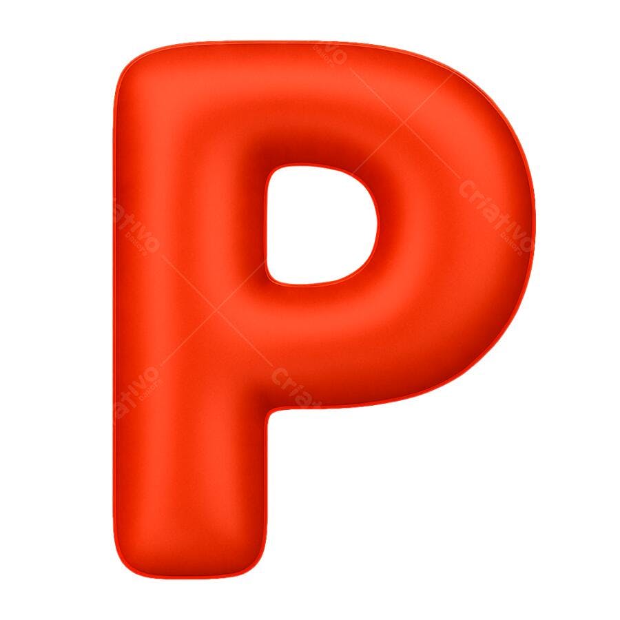 Letra 3D P vermelha vibrante PNG com fundo transparente