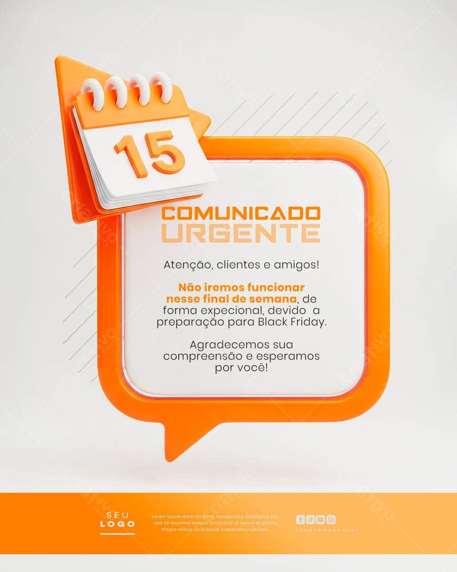 Post de Comunicado Urgente para Lojas Black Friday PSD Editável