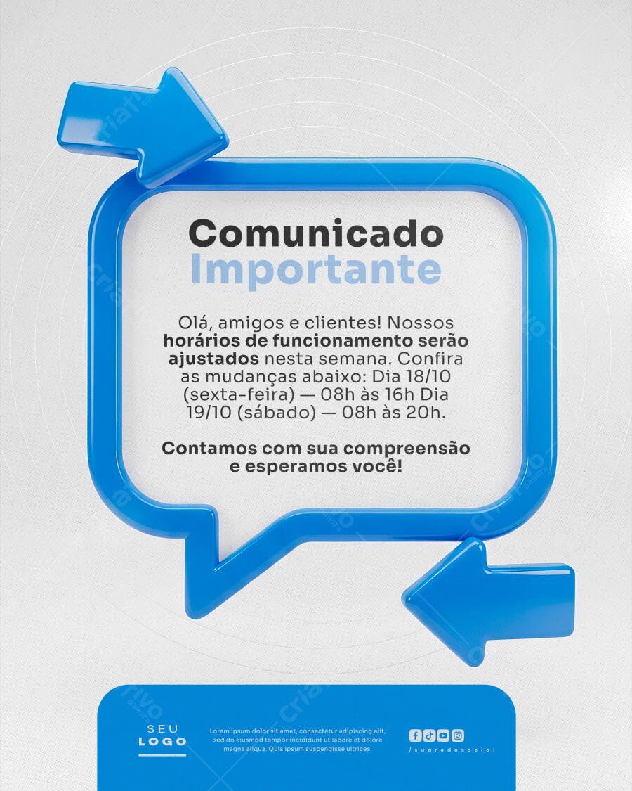 Flyer Comunicado Horário de Funcionamento PSD Editável