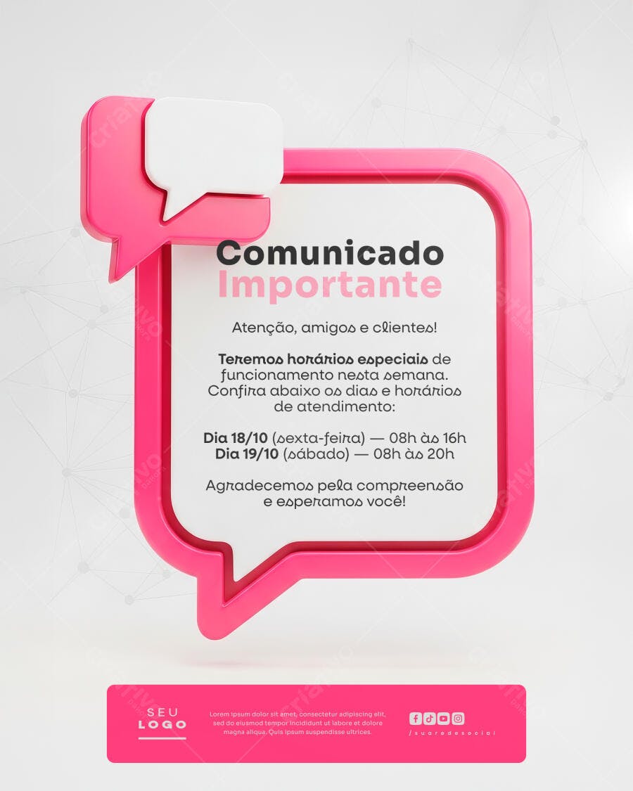 Post Redes Sociais Horário Especial PSD Editável