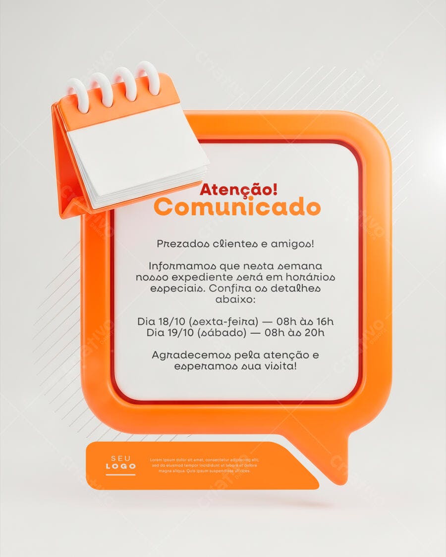 Flyer para Comunicado de Horário Especial PSD Editável