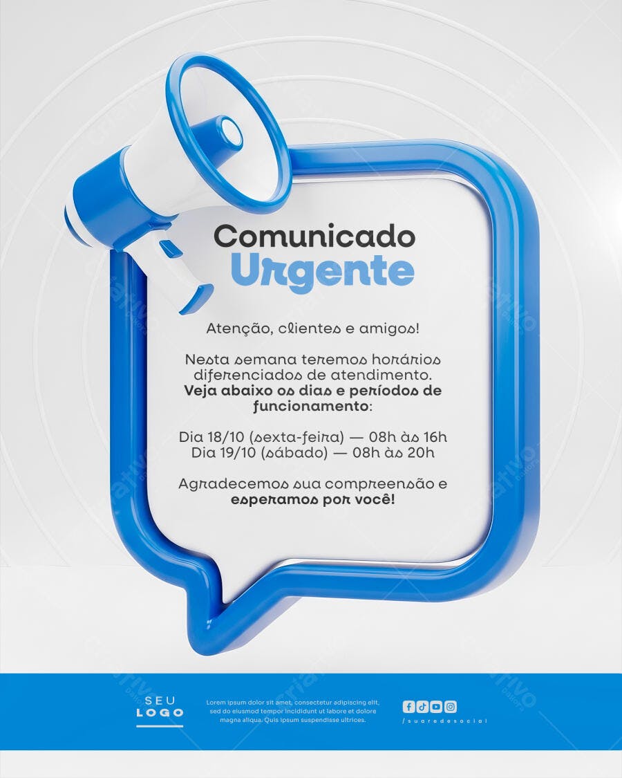 Flyer Comunicado Urgente de Horário PSD Editável