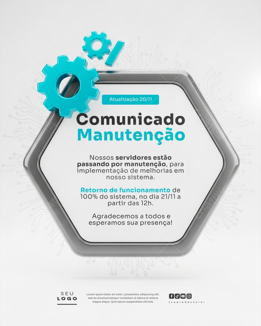 Comunicado para Manutenção de Sistema PSD Editável