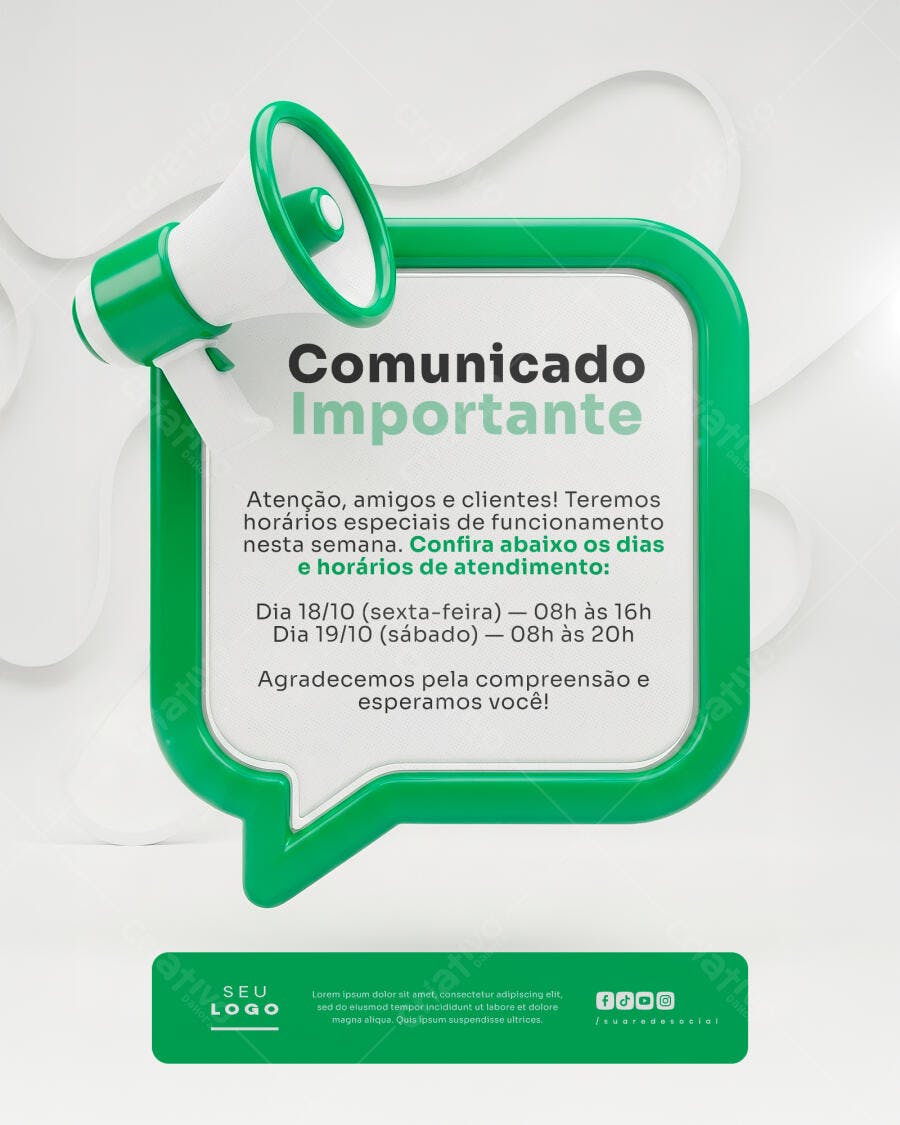 Flyer Comunicado Horários Especiais PSD Editável