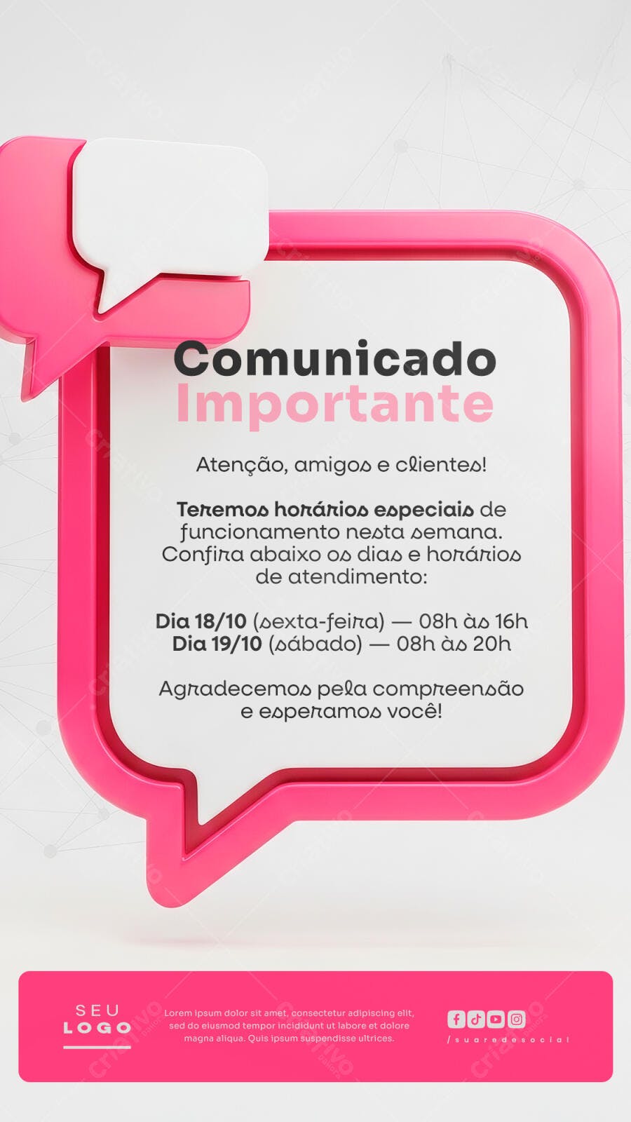 Post Redes Sociais para Comunicado Importante PSD Editável