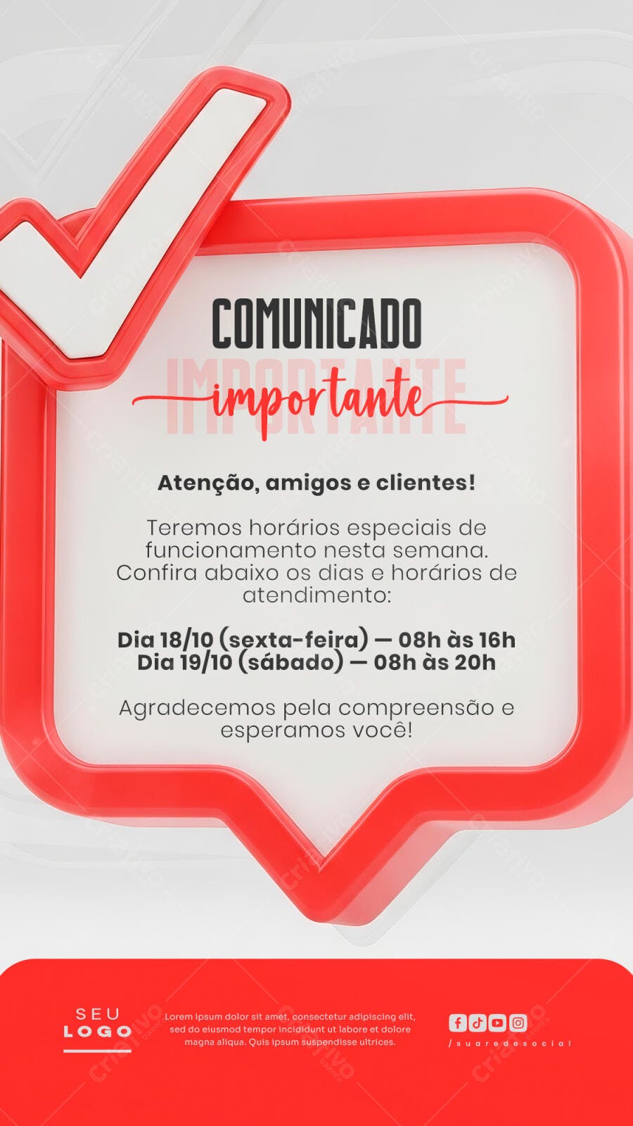 Comunicado Importante Horário Especial Psd Editável