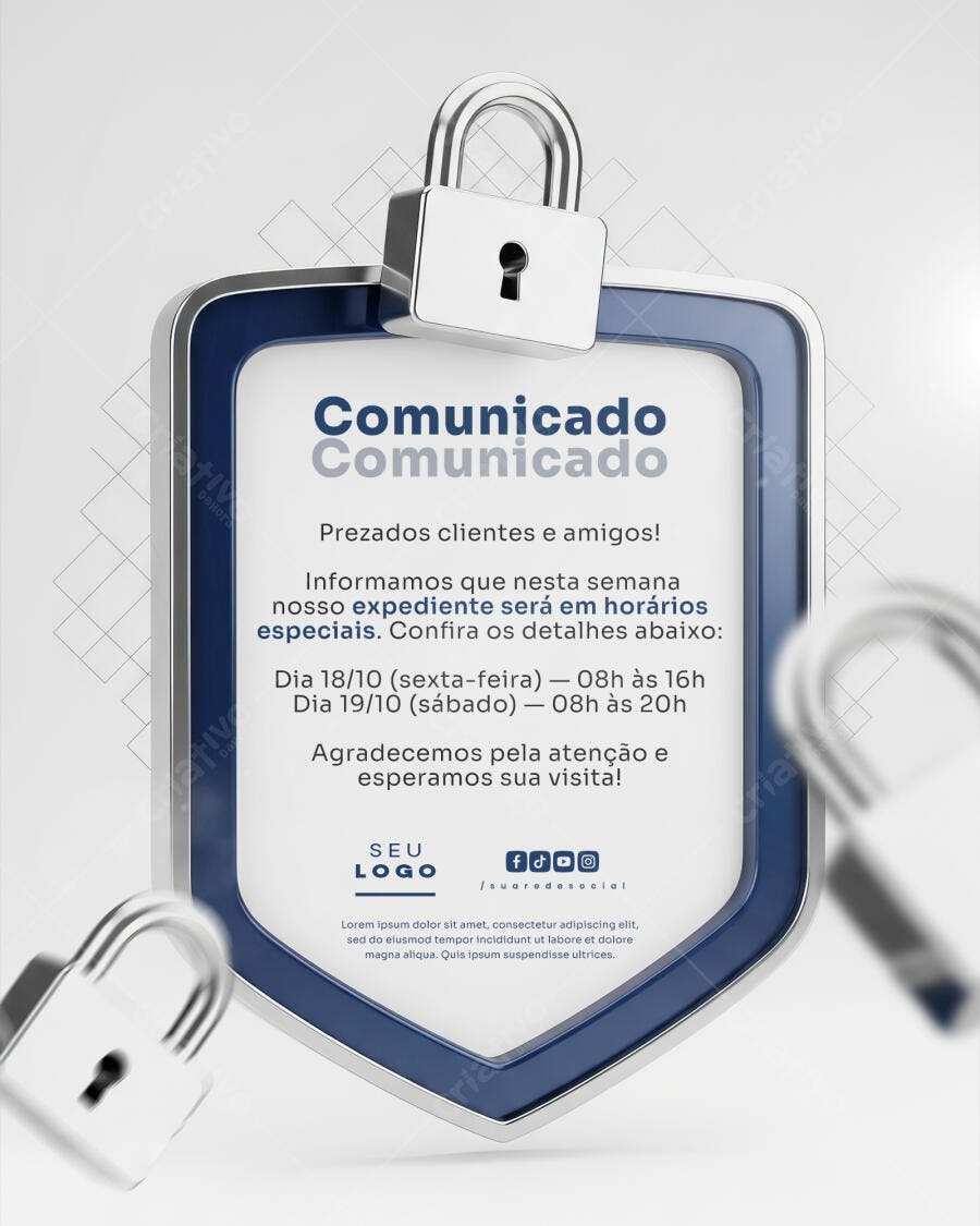 Flyer Comunicado Oficial Horários Especiais Psd Editável