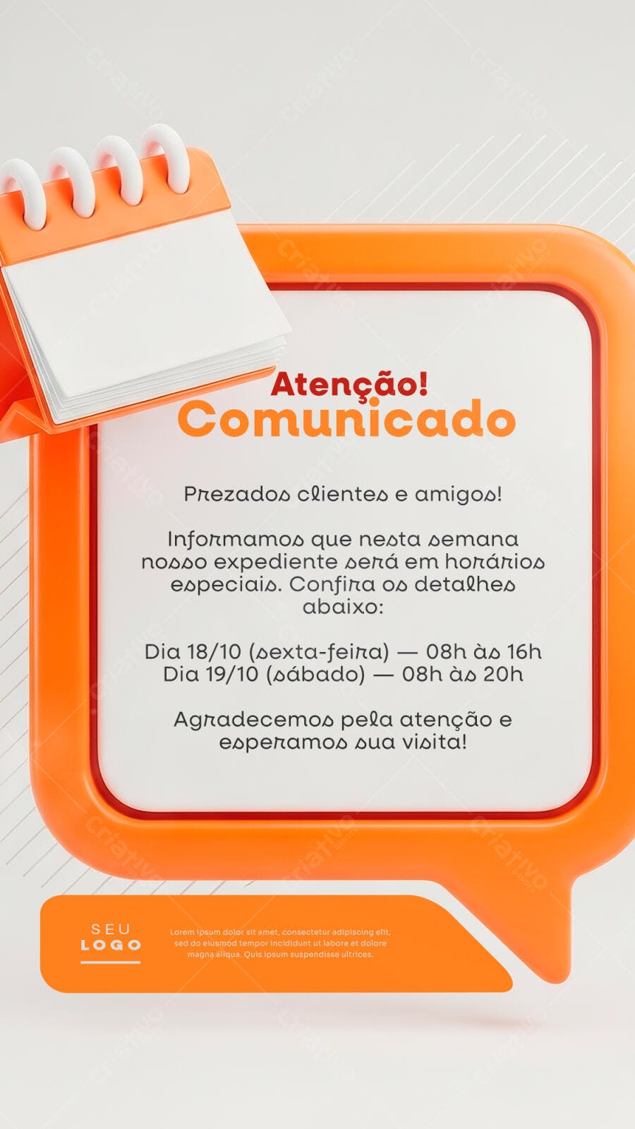 Flyer Comunicado Horários Especiais PSD Editável