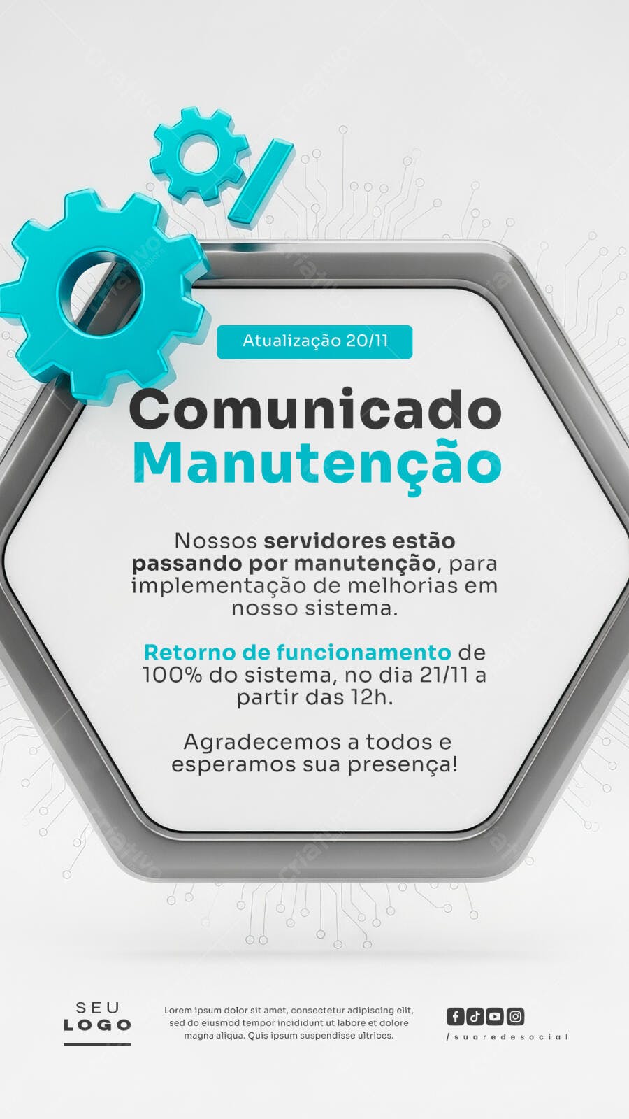 Flyer Comunicado Manutenção de Sistema Psd Editável