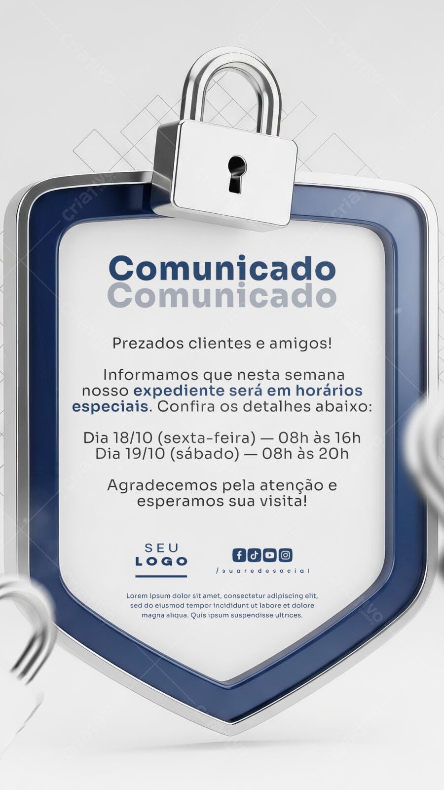 Flyer Comunicado Horários Especiais PSD Editável