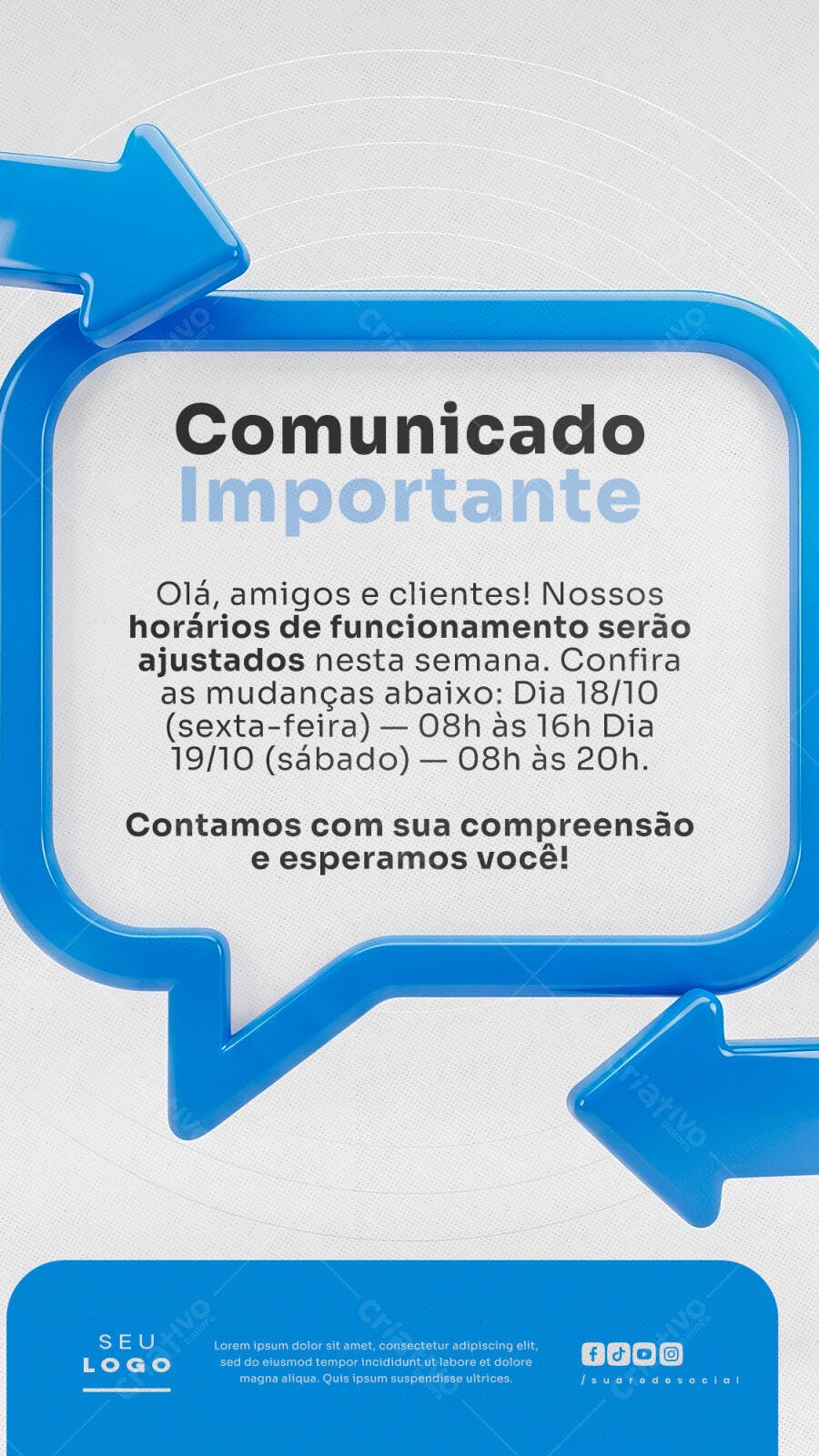 Post para Redes Sociais para Comunicado Importante PSD Editável