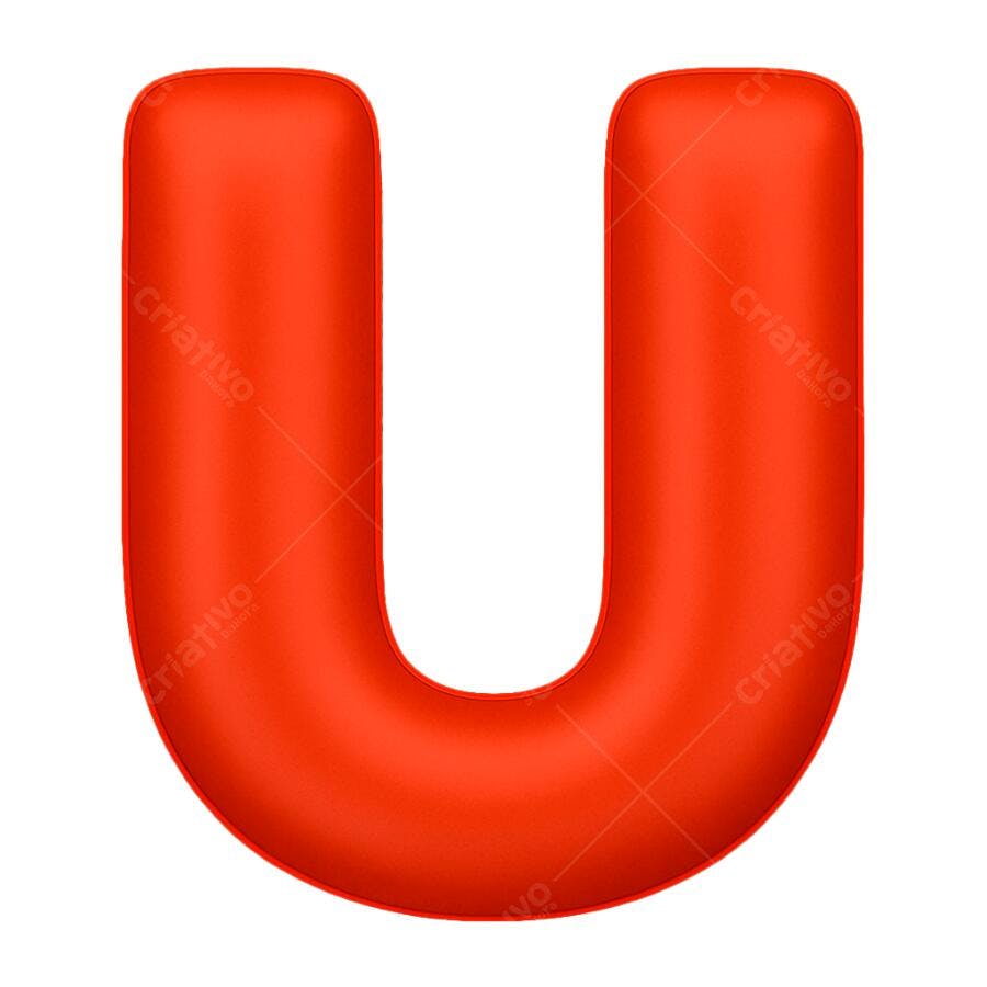 Letra U 3D Vermelha para Alfabeto PNG com fundo transparente