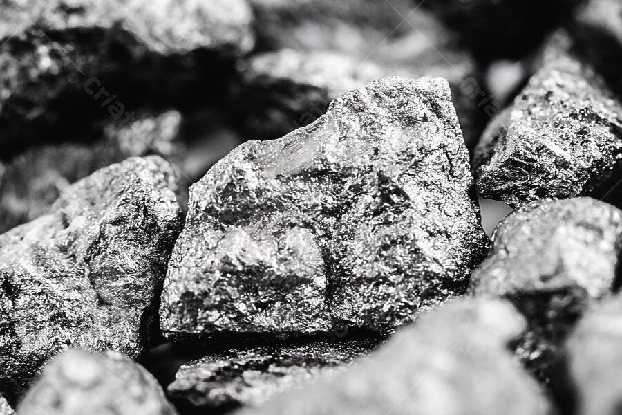 Carvão mineral bruto em close-up textura escura e metálica