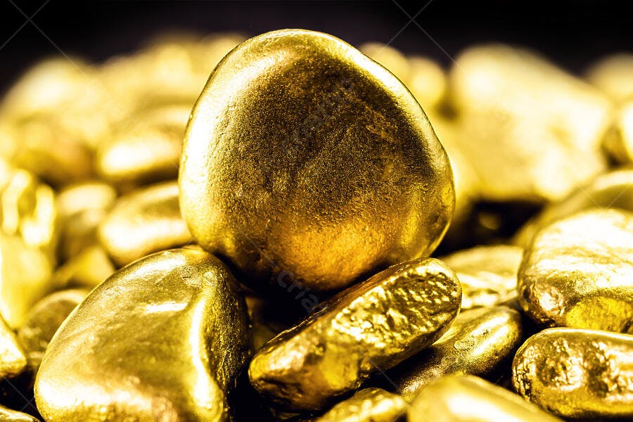 Pepitas de ouro brilhantes detalhe de riqueza mineral