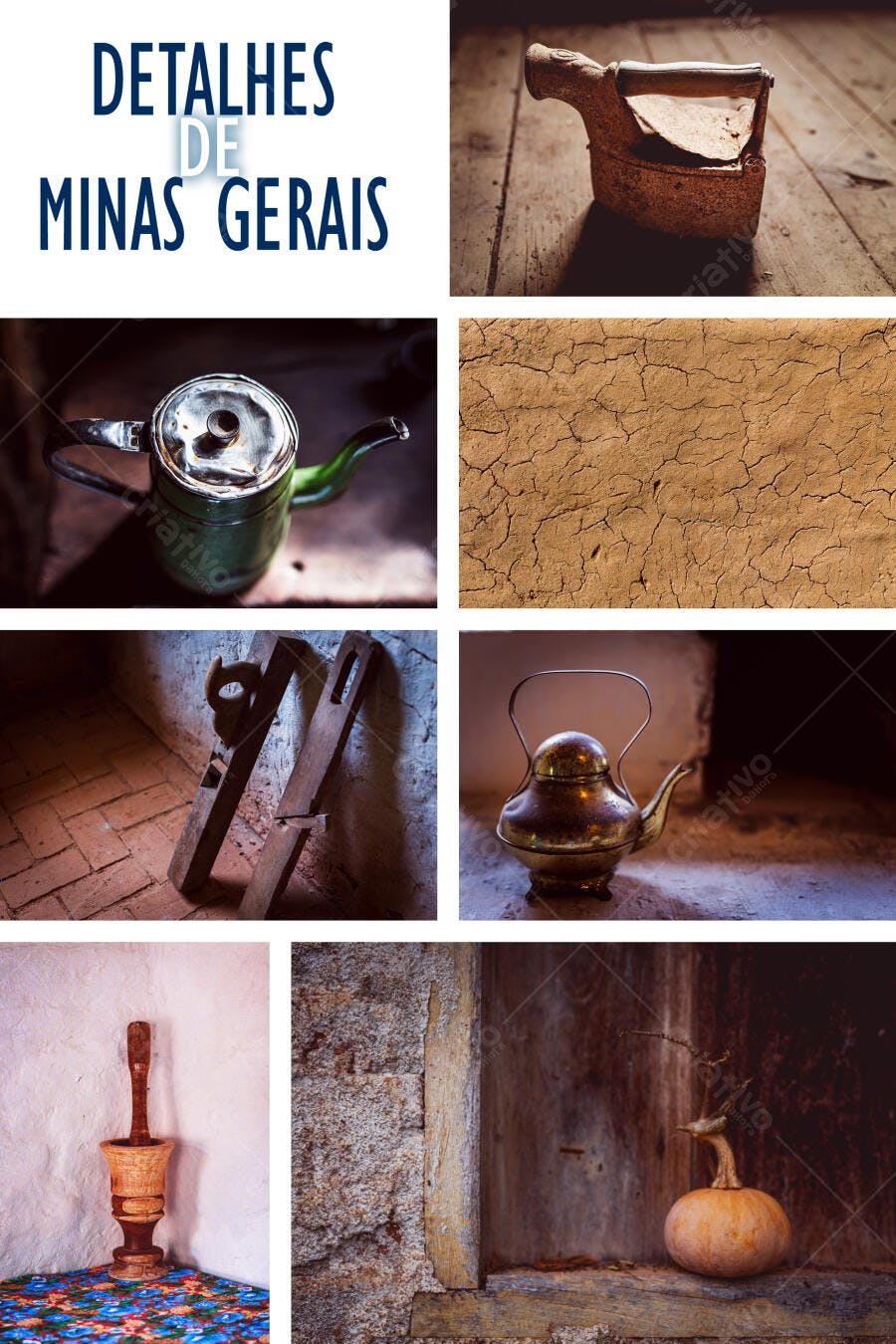 Detalhes de Minas Gerais objetos rústicos coloniais e cenas rurais