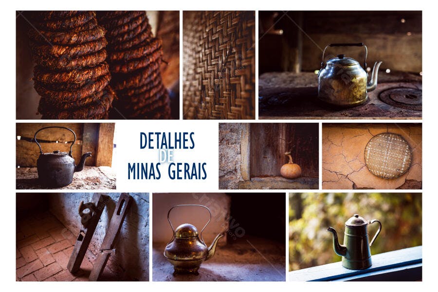 Detalhes de Minas Gerais objetos rústicos tradicionais bules e texturas