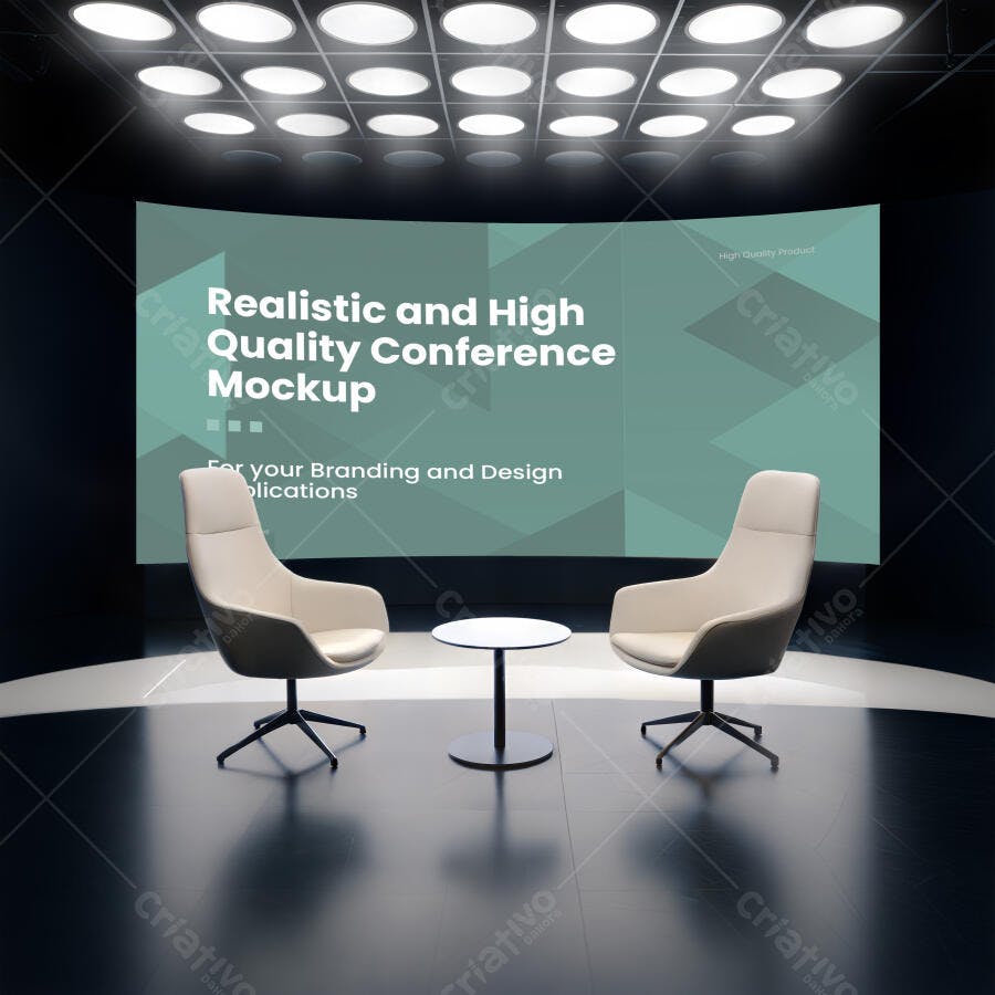 Mockup de Sala de Entrevista e Conferência com Tela Curva e Cadeiras Modernas
