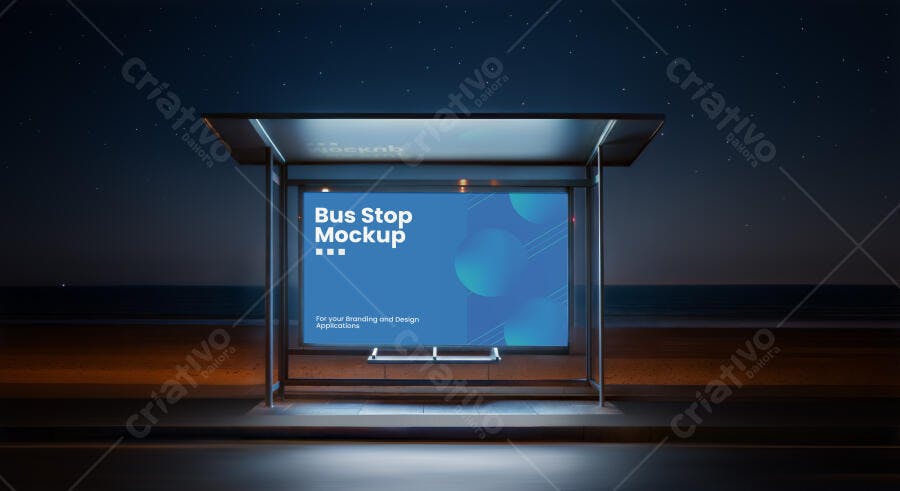 Mockup Realista de Abrigo de Ônibus Noturno Urbano para Anúncio Outdoor