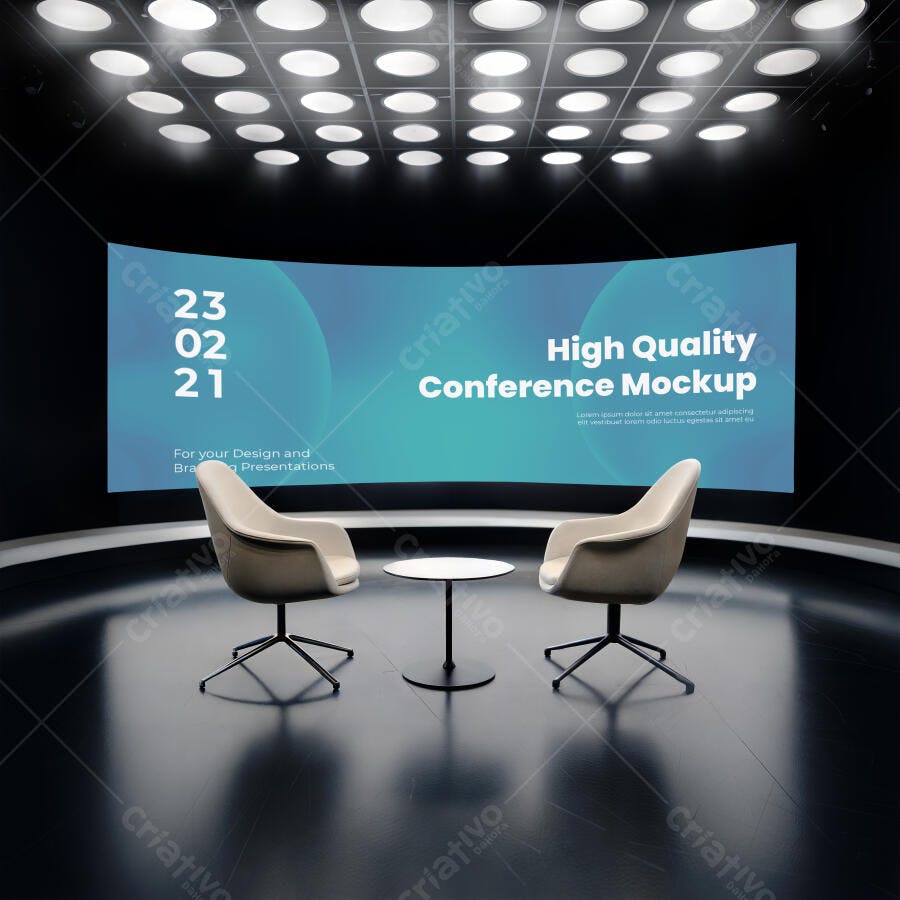 Mockup de Tela Curva de Conferência para Apresentação Corporativa Moderna