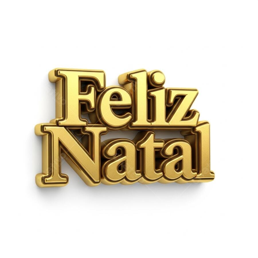Feliz Natal 3D dourado lettering em fundo branco festivo