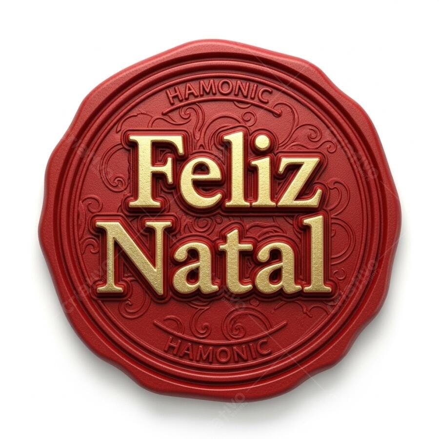 Selo de cera vermelho Feliz Natal dourado com ornamentos clássicos