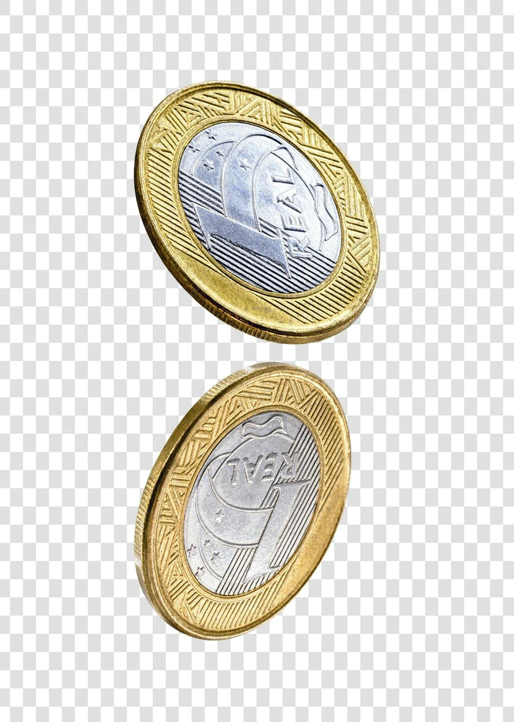 Elemento Gráfico Moeda 1 Real Brasileiro Ouro e Prata PNG com fundo transparente