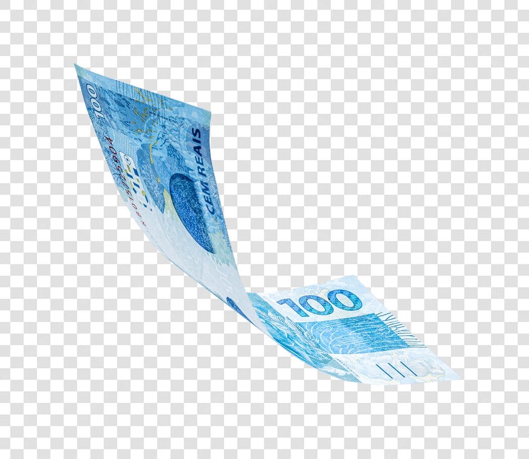 Nota de 100 Reais brasileira flutuante PNG com fundo transparente
