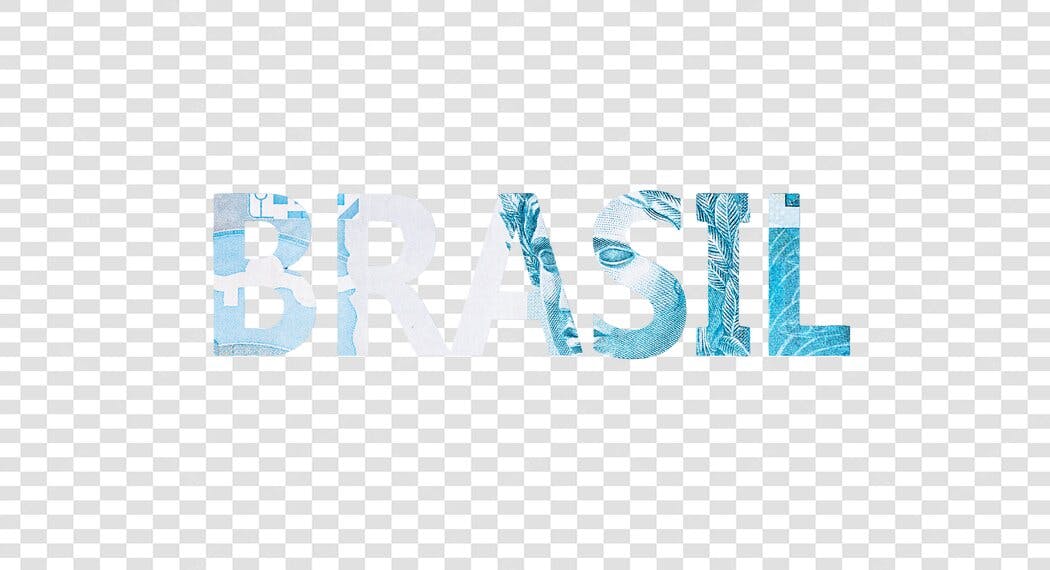 Texto BRASIL com Notas de Real Azul PNG com fundo transparente