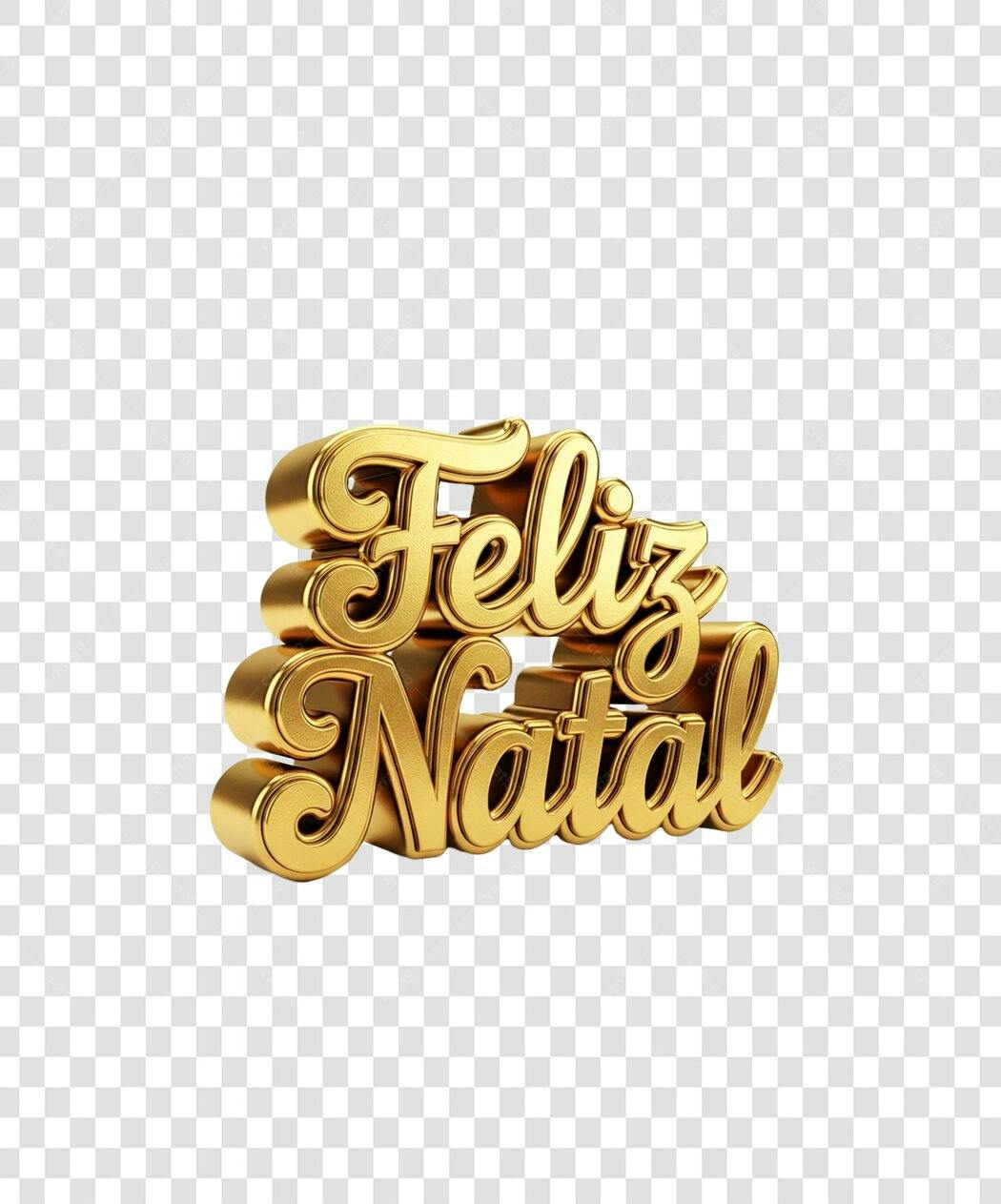 Saudação Feliz Natal 3D Dourado PNG com fundo transparente