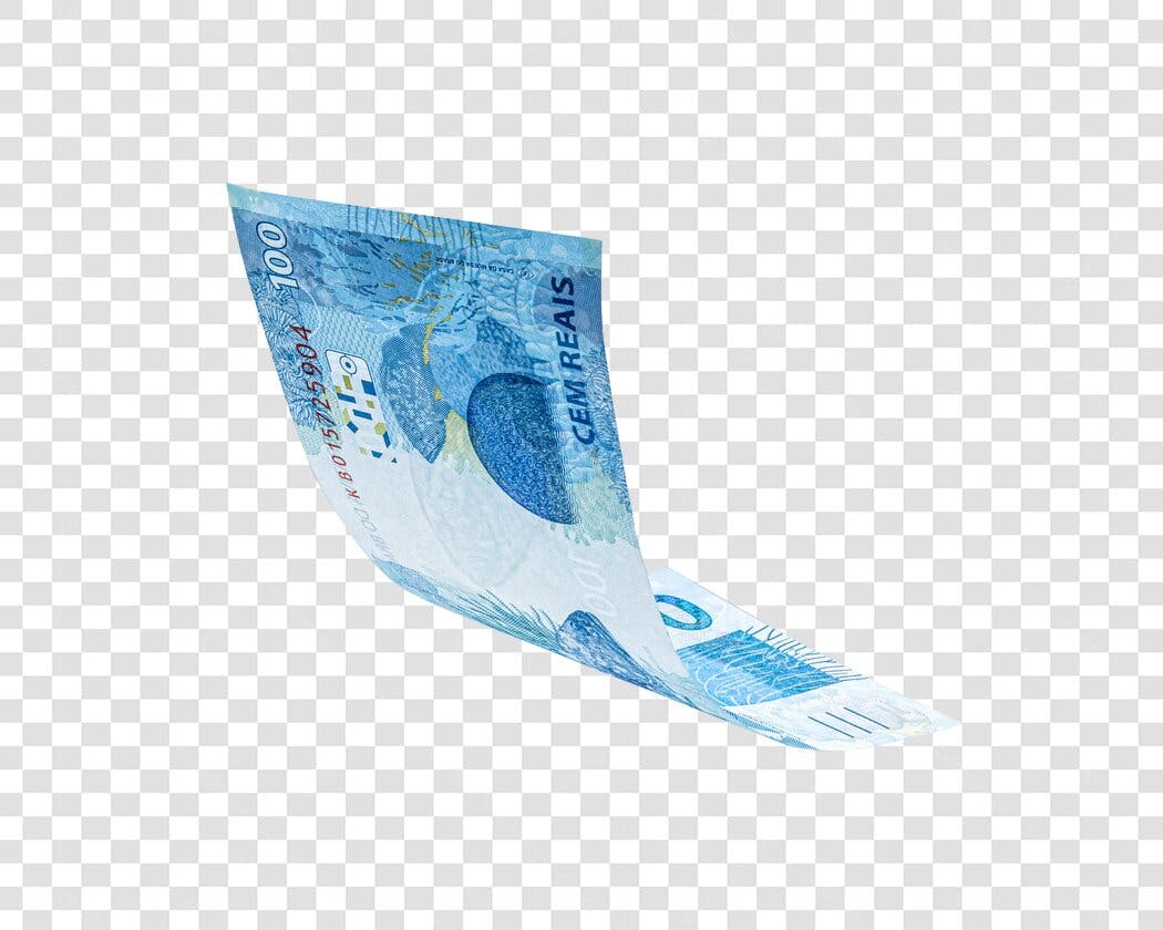 Icone de Dinheiro Nota de 100 Reais flutuando azul PNG com fundo transparente