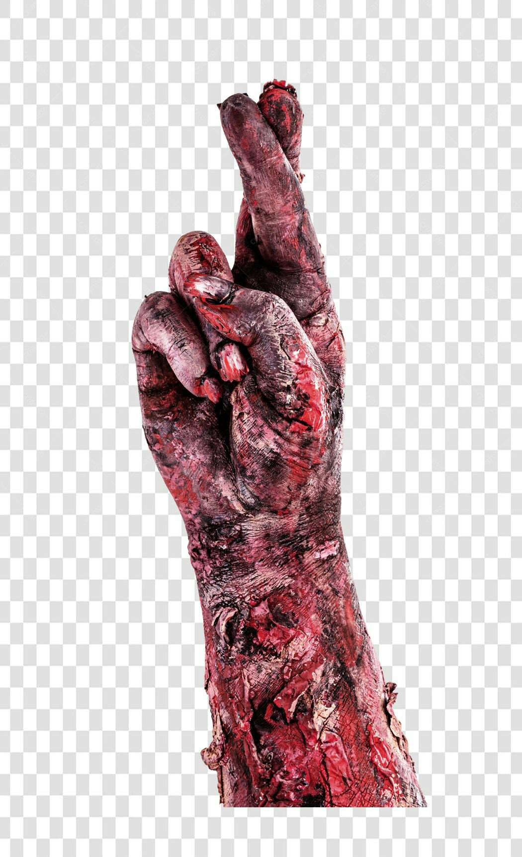 Imagem de Halloween Mão Podre Ensanguentada Dedos Cruzados PNG com fundo transparente