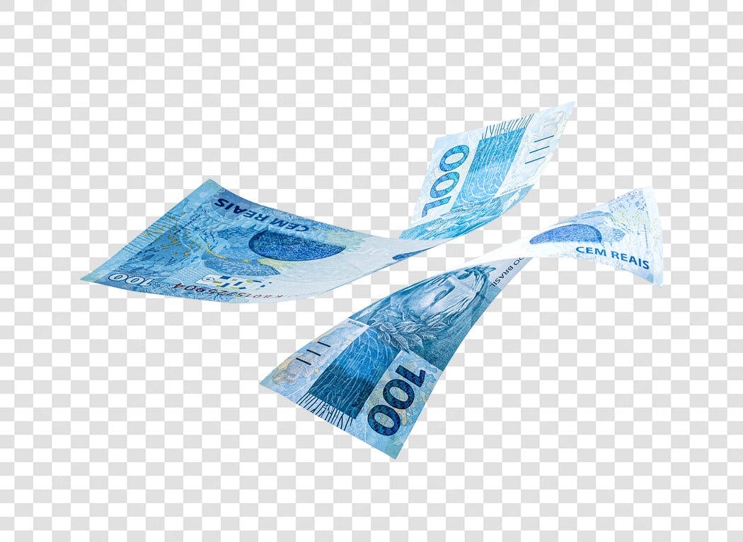 Ilustração Notas de 100 Reais Azuis Flutuando Dinheiro PNG com fundo transparente
